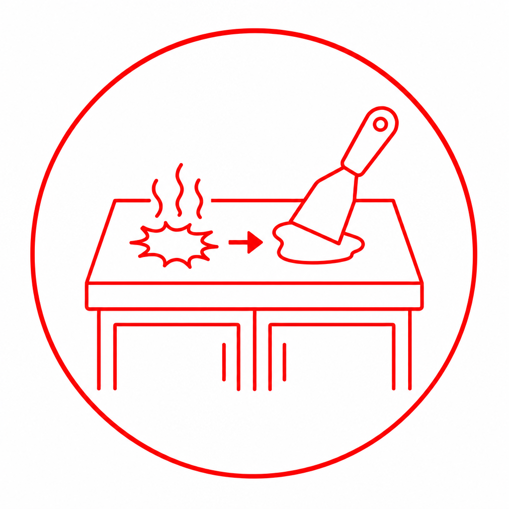 Solid surface countertops with burns icon