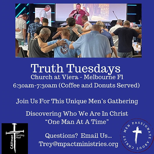 truth Tuesday promotional flyer for impact ministries representing men coming together for Christ in a group