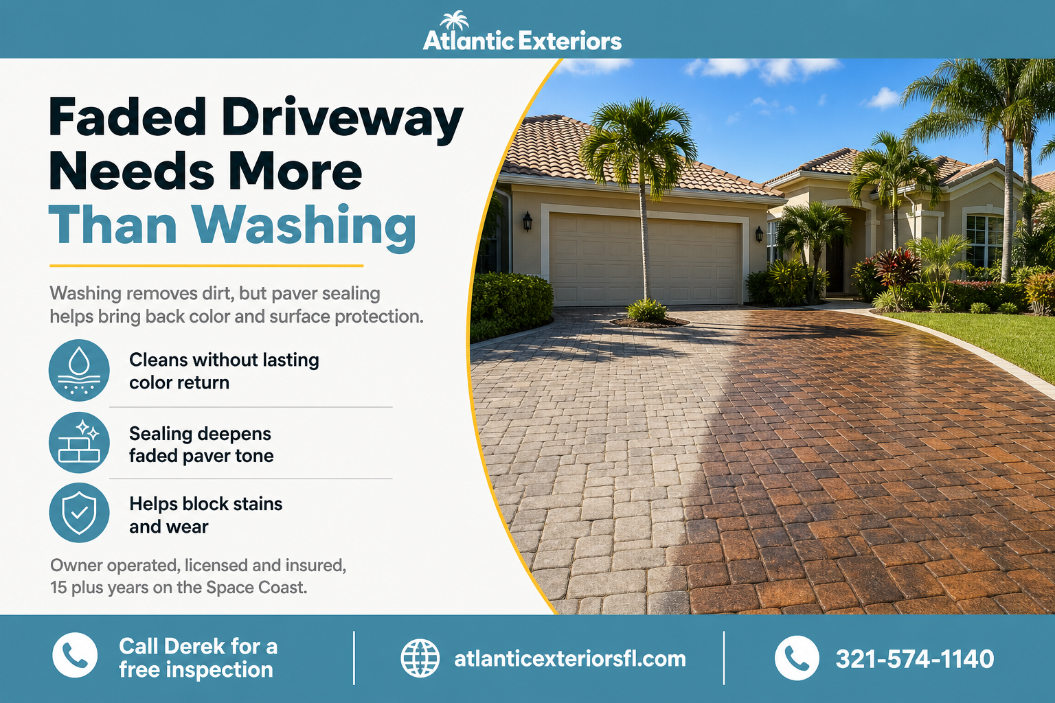 Why pressure washing won’t save a faded driveway at Atlantic Exteriors driveway scene