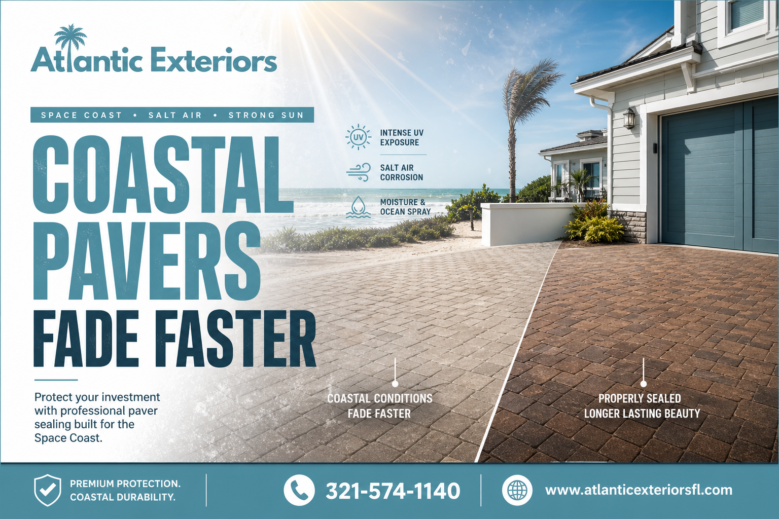 Why Indialantic and Satellite Beach pavers fade faster at Atlantic Exteriors beachside driveway