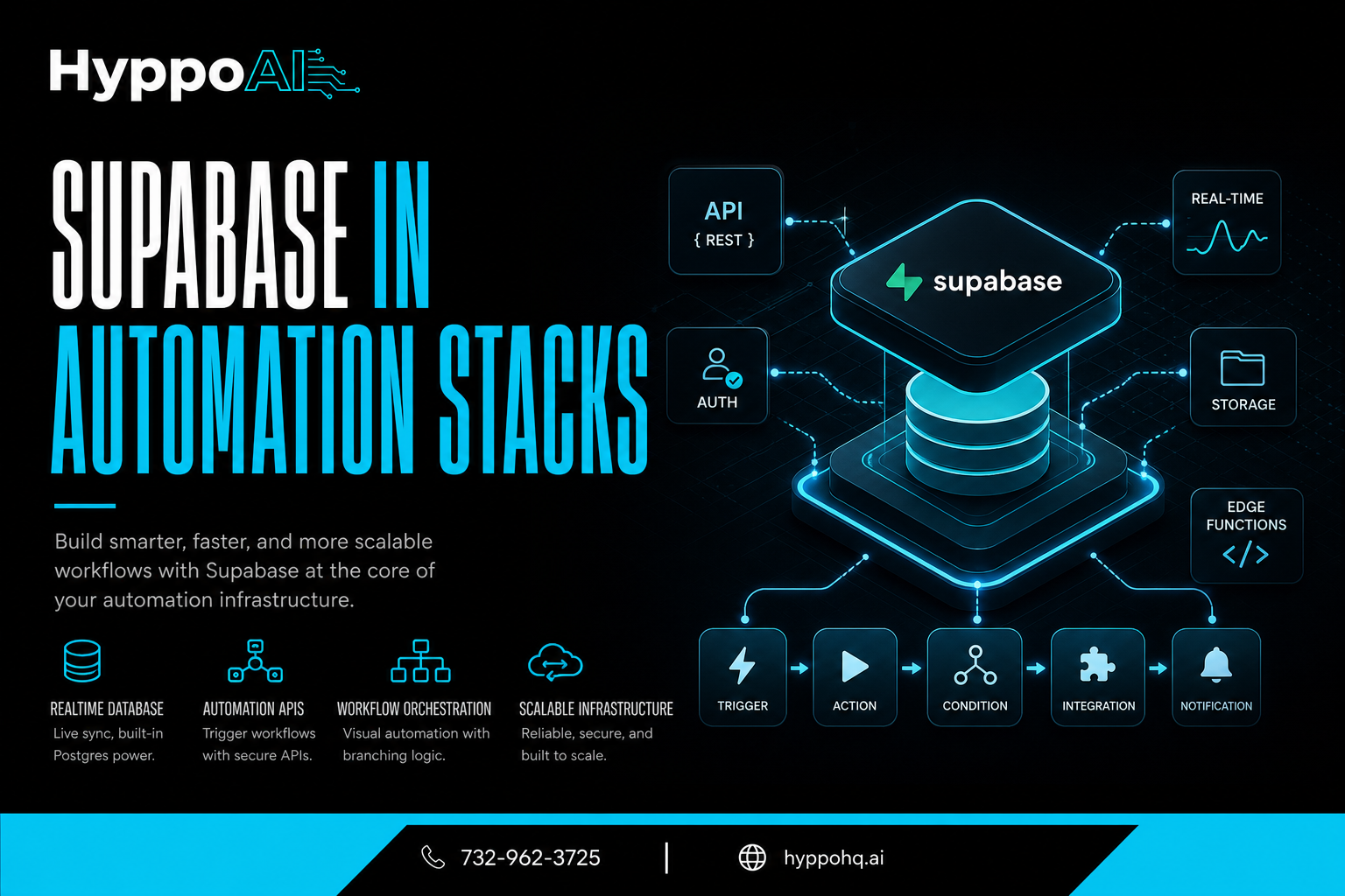 What Supabase is used for in modern automation stacks by HyppoAI dashboard visual