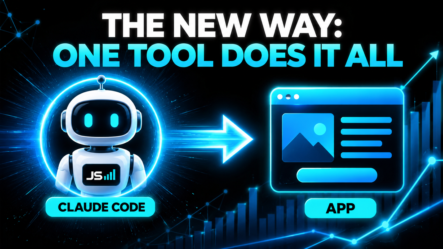 Architecture diagram titled The New Way: One Tool Does It All, showing a Claude Code robot producing a finished app in one step