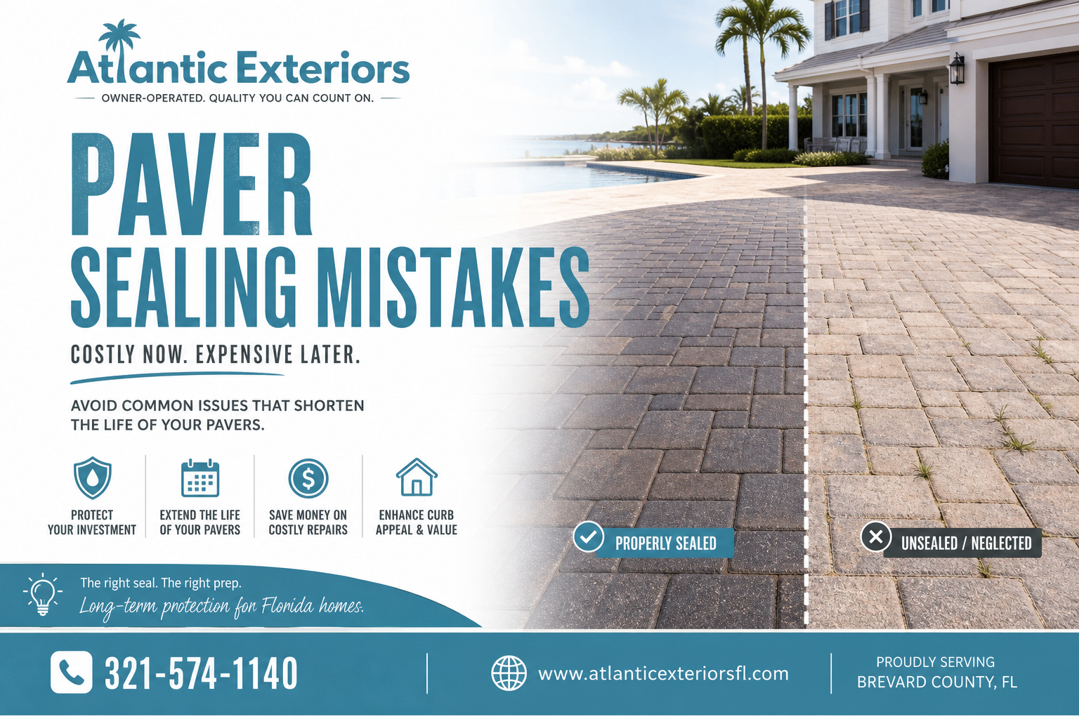 Common paver sealing mistakes article by Atlantic Exteriors with Florida driveway pavers