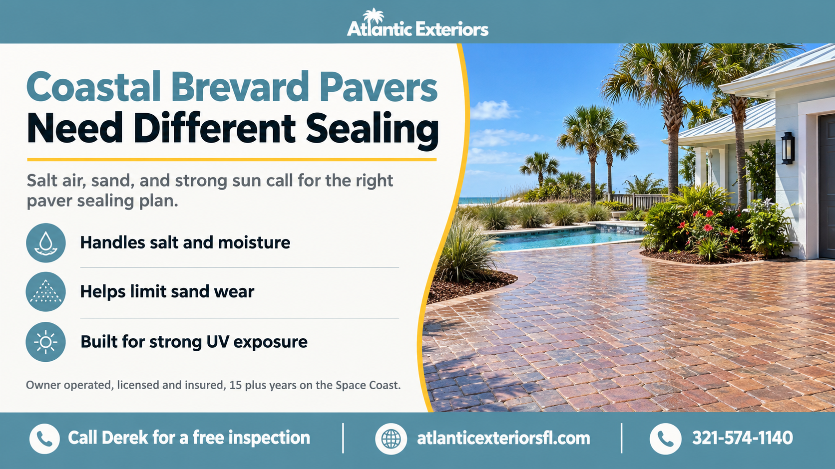 Coastal Brevard paver sealing approach by Atlantic Exteriors on beachside driveway