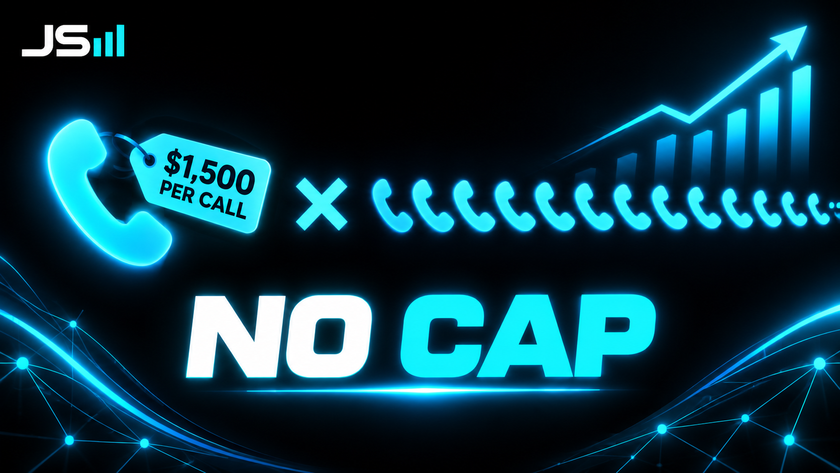 Infographic: one phone icon tagged $1,500 per call, multiplied by a long row of phone icons running off the frame, labeled NO CAP
