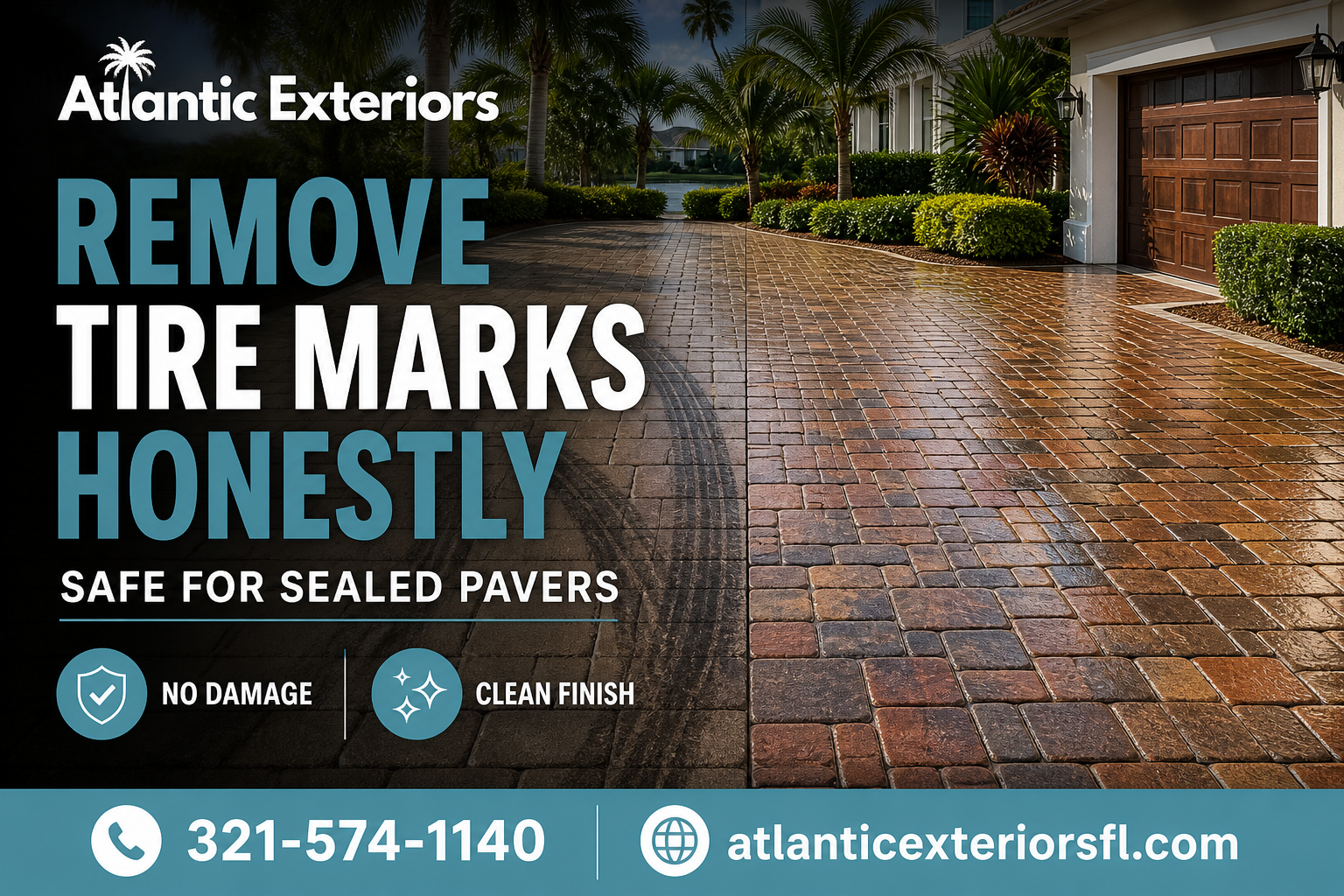 How to remove tire marks from a sealed driveway with Atlantic Exteriors paver driveway