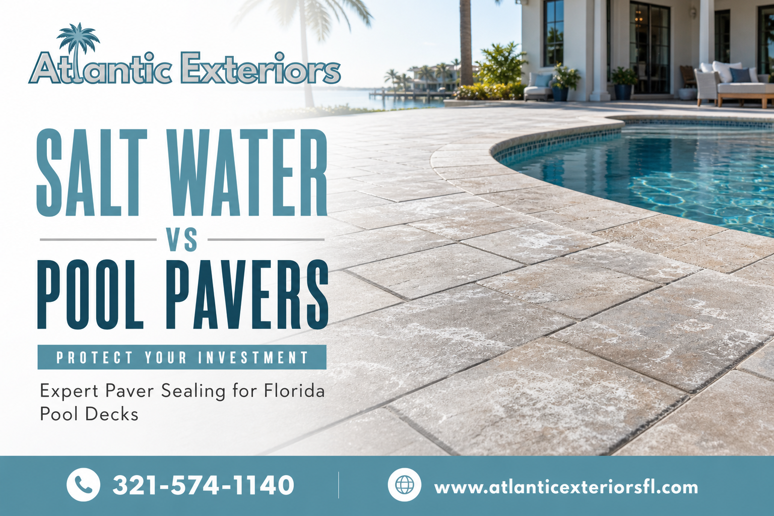How salt water and chlorine wear down poolside pavers at Atlantic Exteriors pool deck