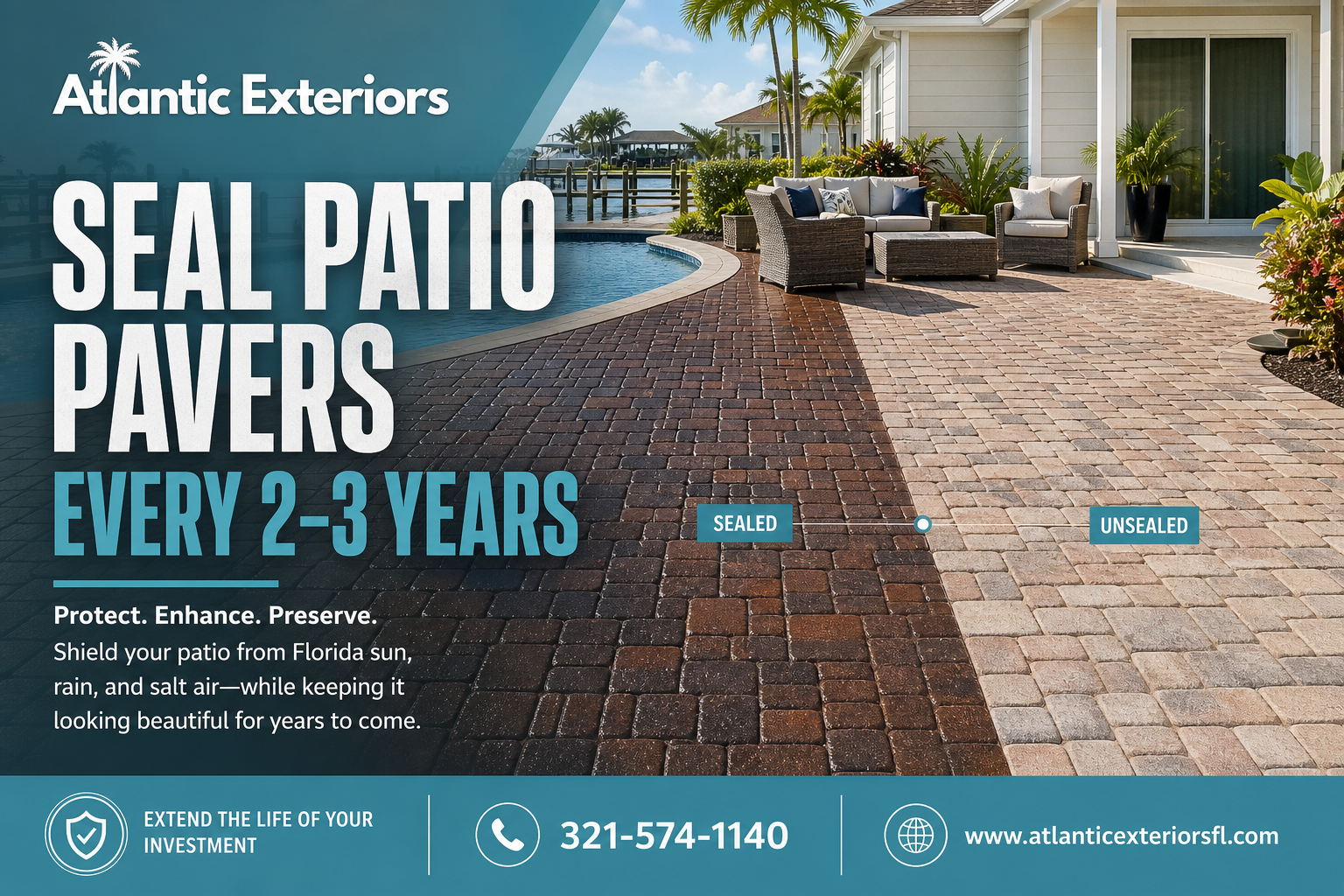 Why patio pavers need sealing every 2 to 3 years by Atlantic Exteriors on a Florida backyard patio
