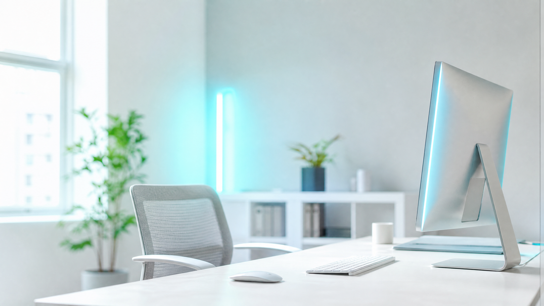 Modern publisher’s office with digital analytics on large monitors, cyan light